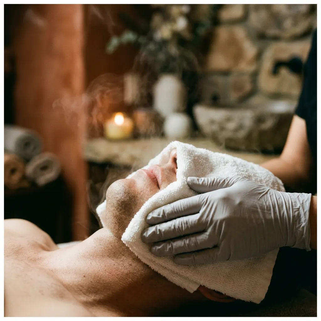 A warm towel pressed over the face during a facial at Fiona's Day Spa in Coon Rapids, MN, where CO2 laser resurfacing and IPL both begin with a consultation
